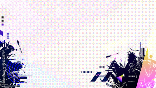 Abstract art background halftone pattern. Grunge paintbrush and geometric shape design illustration