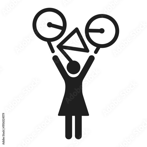 A person holding up two bicycles in the air, creating a sense of balance and symmetry. isolated on white background, Vector, illustration