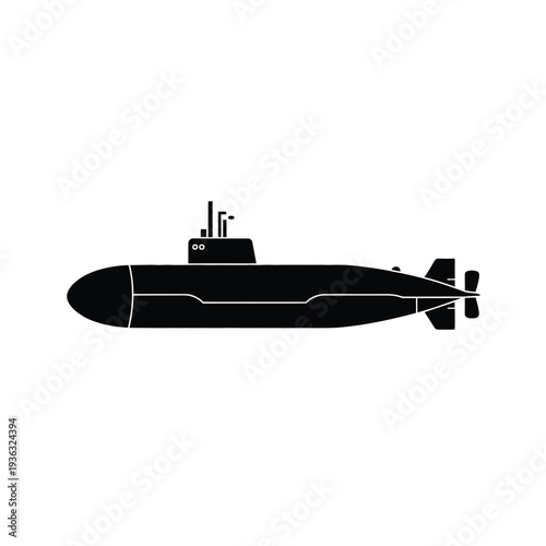 Modern submarine cruising silently beneath the ocean's surface with a sleek design isolated on white background, Vector, illustration