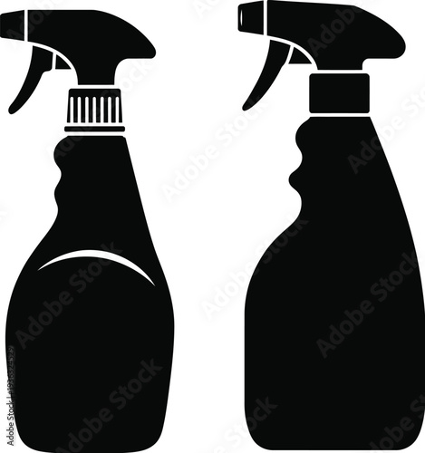 Two spray bottles with different nozzle designs, one with a trigger and one with a pump. isolated on white background, Vector, illustration