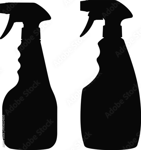 Two spray bottles with different nozzle designs in black and white isolated on white background, Vector, illustration