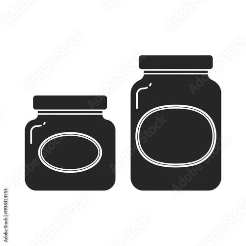 Two jars of jam with lids sitting on a flat surface isolated on white background, Vector, illustration