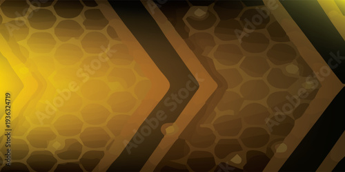 Abstract Yellow and Black Hexagonal Pattern with Arrow Shapes.