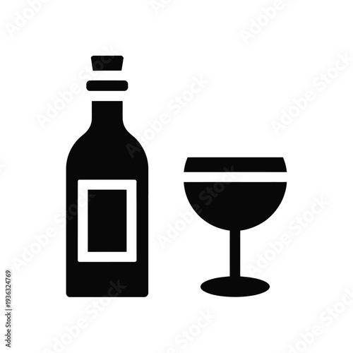 A bottle of wine next to a glass filled with red wine. isolated on white background, Vector, illustration