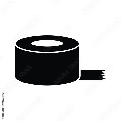 A black roll of adhesive tape with a small piece pulled out from the roll. isolated on white background, Vector, illustration