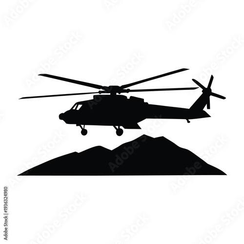 Military Helicopter Dual Rotor Silhouette Vector 
