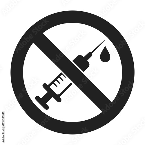 A symbol indicating that the use of a syringe is not allowed, often seen in medical settings. isolated on white background, Vector, illustration