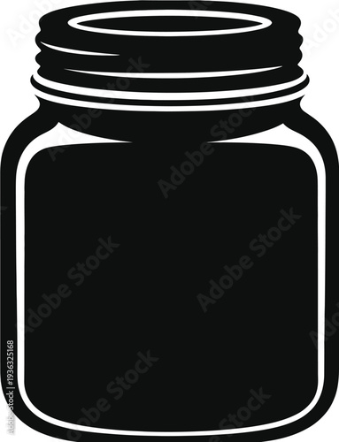 A black and white illustration of a sealed glass jar with a lid isolated on white background, Vector, illustration