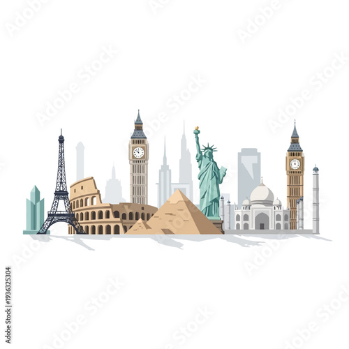 Famous Landmarks Skyline Montage: Travel Destinations Around the World