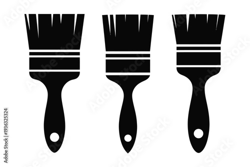 Three different types of brushes with black bristles and wooden handles. isolated on white background, Vector, illustration