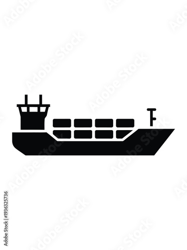 A large cargo ship sailing on the open sea with a clear sky above isolated on white background, Vector, illustration