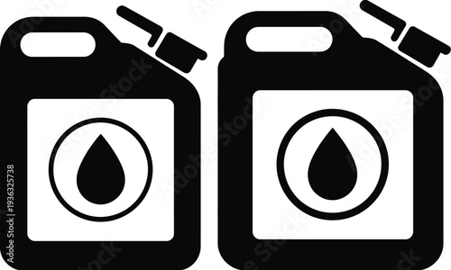 Two identical containers filled with a dark liquid, possibly oil or fuel. isolated on white background, Vector, illustration