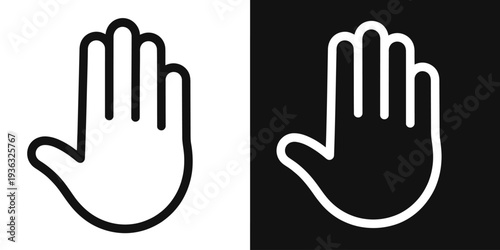 A pair of hands with contrasting colors, one white and one black, raised in a stop gesture. isolated on white background, Vector, illustration