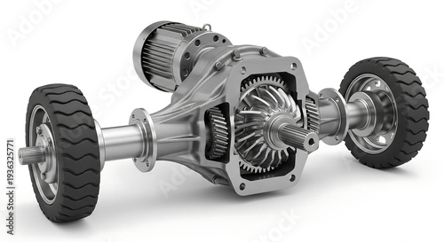 A detailed cutaway view of a car's rear axle differential and wheel assembly, showcasing internal gears and mechanical components.