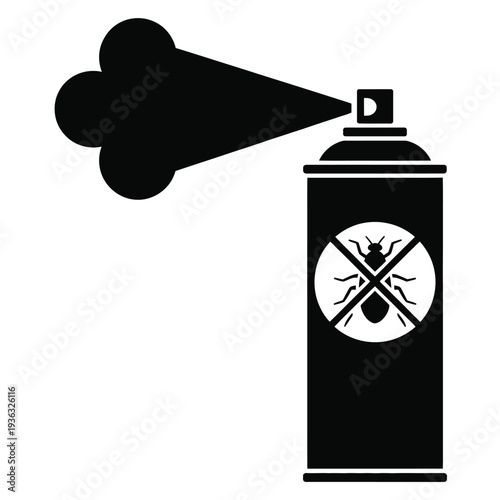A black and white illustration of a spray paint can with a skull and crossbones symbol. isolated on white background, Vector, illustration