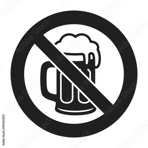 A clear prohibition sign indicating that drinking alcohol is not allowed. isolated on white background, Vector, illustration