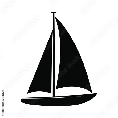 A sleek black sailboat gliding gracefully across a calm body of water. isolated on white background, Vector, illustration