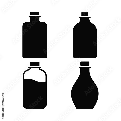Assorted bottles and containers in a variety of shapes and sizes isolated on white background, Vector, illustration