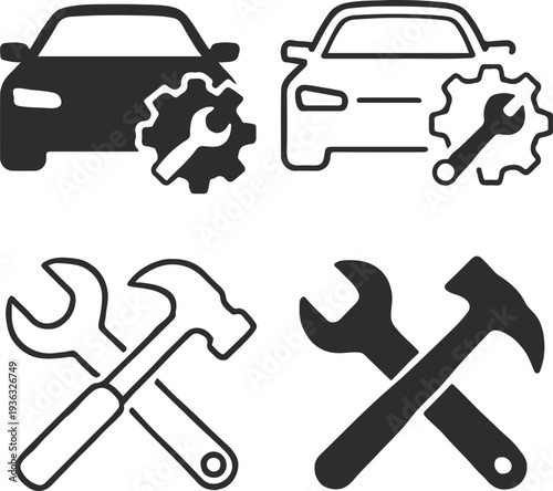 Car repair tools vector illustration flat design icons set