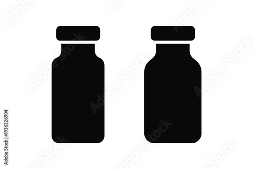 Two identical black medicine bottles with caps on a white background. isolated on white background, Vector, illustration