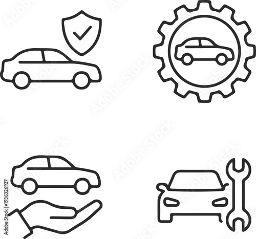 Car service and protection vector illustration flat design icons set