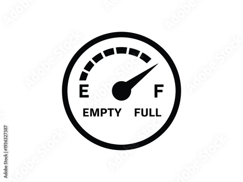 A close-up view of a vintage fuel gauge with a needle pointing to empty. isolated on white background, Vector, illustration