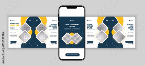 Modern Home for Sale Real Estate Social Media microblog carousel post Design Template	