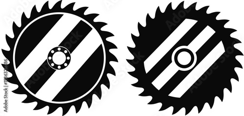 Two black and white gears with a circular pattern and a hole in the center. isolated on white background, Vector, illustration
