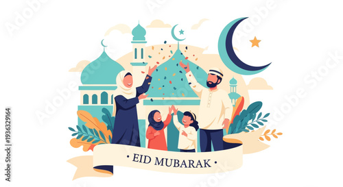 Group of People Celebrating Eid Mubarak Together.