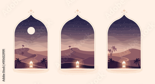 Three Arched Windows Symmetric Architectural Elements.