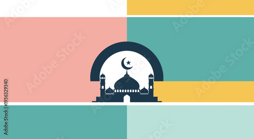 Majestic Mosque Silhouette With Dome And Minaret.