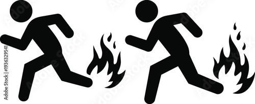 Two figures running away from a fire, symbolizing escape or avoidance of danger. isolated on white background, Vector, illustration