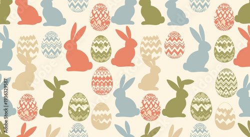 Pastel Easter Rabbits and Eggs Pattern.