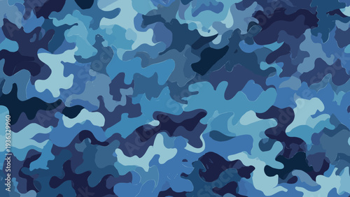Military camouflage seamless pattern in blue and navy colors for fabric design