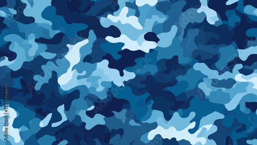 Military camouflage seamless pattern viewed from above in various shades of blue tones