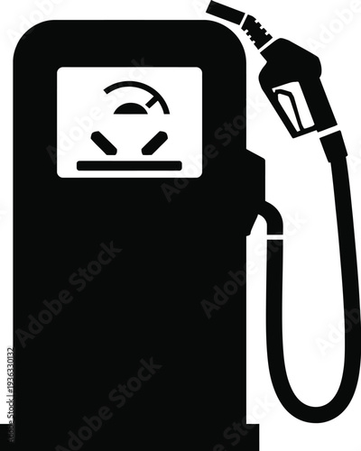 A black and white illustration of a gas pump with a noose symbol on the screen. isolated on white background, Vector, illustration
