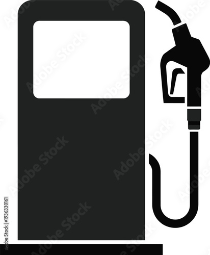 A black and white illustration of a gas pump and fuel station kiosk. isolated on white background, Vector, illustration