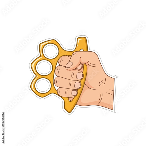 Hand holding brass knuckles, close-up, aggressive weapon, crime, danger, violence
