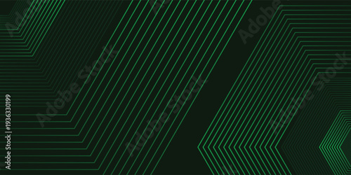 Abstract hexagonal lines on a green on dark background. Geometric line art design concept