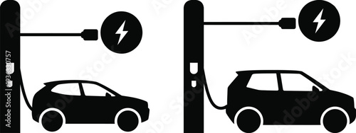 A visual comparison of fuel consumption between a regular car and a hybrid car. isolated on white background, Vector, illustration