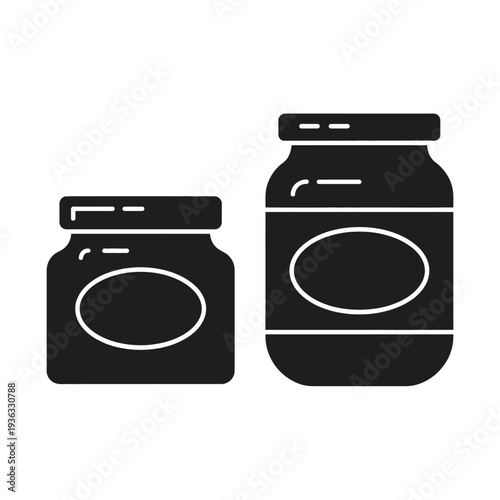 Two jars of jam on a table, one larger and one smaller, with lids. isolated on white background, Vector, illustration