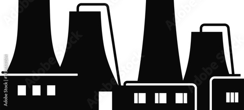 A detailed illustration of a large industrial complex with multiple smokestacks and buildings. isolated on white background, Vector, illustration