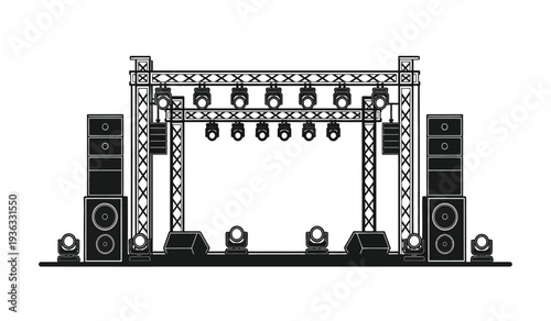 Stage setup with lighting and sound equipment for concerts or events
