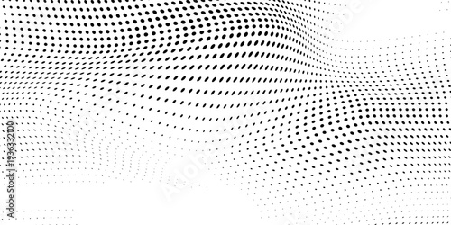 Dotted white and black halftone on white background. Wavy dots concept