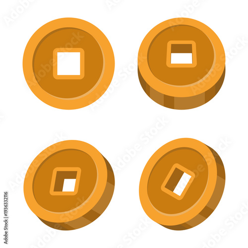 Flat vector illustration of a Chinese coin isolated on white background, traditional currency, money concept, finance and investment, modern flat design for business and economy.