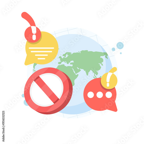 Flat vector illustration of public reaction and social rejection in media communication, negative feedback, online criticism, social media response, modern flat design concept.