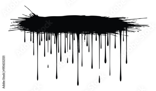 Black paint dripping down on isolated with messy brush strokes