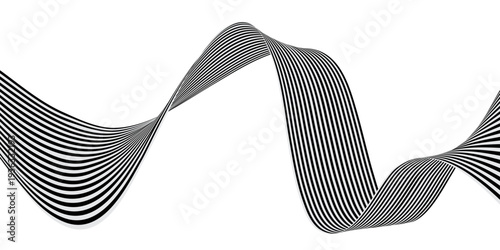 Black on white abstract perspective line stripes with 3d dimensional effect isolated on white.