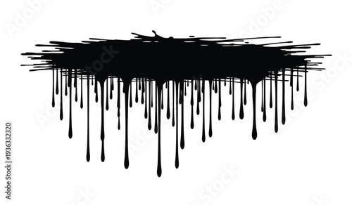 Black paint splatter dripping down on isolated with messy brush strokes