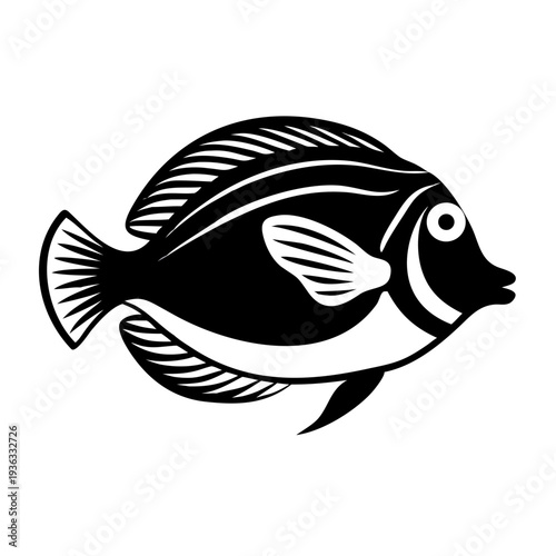 blue tang silhouette icon illustration for tropical marine fish ocean reef and aquarium design